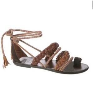 Bacio 61 Leini Ankle Wrap Strappy Leather Brown Sandal Womens 8.5 M Boho Hippie